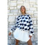 Trend Alaçatı Stili Kadın Lacivert-Beyaz Bisiklet Yaka Dijital Baskılı Sweatshirt MDA-1076