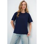 Trend Alaçatı Stili Kadın Lacivert Bisiklet Yaka Basic T-Shırt ALC-X13684