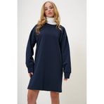 Trend Alaçatı Stili Kadın Lacivert Bisiklet Yaka Sweatshirt Elbise ALC-X13137