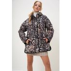 Trend Alaçatı Stili Kadın Leopar Leopar Desenli Kapüşonlu Çift Cepli Oversize Mont