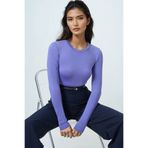 Trend Alaçatı Stili Kadın Lila Bisiklet Yaka Basic Bluz ALC-X14389