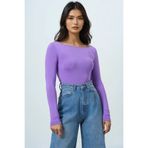 Trend Alaçatı Stili Kadın Lila Kayık Yaka Basic Bluz ALC-X14395