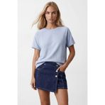 Trend Alaçatı Stili Kadın Mavi Bisiklet Yaka Reglan Kol Oversize T-Shırt Alc-X15492