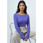 Trend Alaçatı Stili Kadın Mor Kayık Yaka Basic Bluz ALC-X14395
