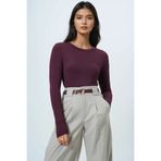 Trend Alaçatı Stili Kadın Mürdüm Bisiklet Yaka Basic Bluz ALC-X14389