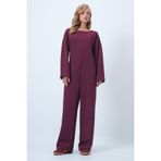 Trend Alaçatı Stili Kadın Mürdüm Bisiklet Yaka Sırtı Fermuarlı Rahat Kesim Tulum ALC-X14554