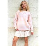 Trend Alaçatı Stili Kadın Pembe Bisiklet Yaka Çizgili 3 İplik İçi Şardonlu Sweatshirt ALC-X12767