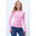 Trend Alaçatı Stili Kadın Pembe Bisiklet Yaka Fiyonk Detaylı Ottoban Kısa Bluz Alc-X14341
