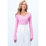 Trend Alaçatı Stili Kadın Pembe Geniş Yakalı Ottoban Bluz Alc-X14342