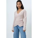 Trend Alaçatı Stili Kadın Pudra Kruvaze Kesim Drape Detaylı Bluz ALC-X14707