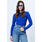 Trend Alaçatı Stili Kadın Saks Bisiklet Yaka Basic Bluz ALC-X14389