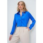 Trend Alaçatı Stili Kadın Saks Saten Crop Gömlek ALC-X13497