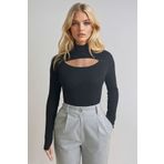 Trend Alaçatı Stili Kadın Siyah Balıkçı Yaka Out Cut Kesimli Fitilli Örme Bluz