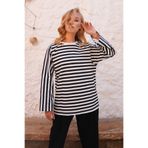Trend Alaçatı Stili Kadın Siyah-Beyaz Bisiklet Yaka Reglan Kol Basic Bluz ALC-X14540