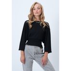Trend Alaçatı Stili Kadın Siyah Bisiklet Yaka Beli Korsaj Formlu Örme Bluz ALC-X14598