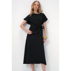 Trend Alaçatı Stili Kadın Siyah Bisiklet Yaka Drape Detaylı Bluz Ve Kloş Etek Takım ALC-X13479