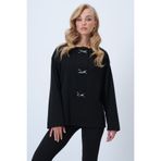 Trend Alaçatı Stili Kadın Siyah Bisiklet Yaka Düşük Kol Toka Detaylı Geniş Kesim Bluz ALC-X14537
