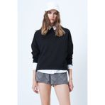 Trend Alaçatı Stili Kadın Siyah Bisiklet Yaka Geniş Kesim Yarasa Kol Basic Bluz ALC-X14623