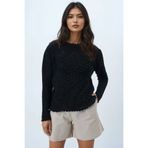 Trend Alaçatı Stili Kadın Siyah Bisiklet Yaka Kabartma Motifli Mevsimlik Triko Bluz ALC-X14329