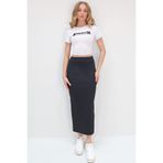 Trend Alaçatı Stili Kadın Siyah Bisiklet Yaka Nakışlı Crop Bluz Ve Etek Takım ALC-X13725
