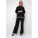 Trend Alaçatı Stili Kadın Siyah Bisiklet Yaka Şerit Detaylı Triko Tunik Ve Pantolon Takım ALC-X12848