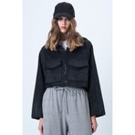 Trend Alaçatı Stili Kadın Siyah Çift Cepli Reglan Kol Kadife Ceket ALC-X14604
