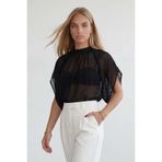 Trend Alaçatı Stili Kadın Siyah Dik Yaka Bağlamalı Drape Detaylı Şifon Bluz Alc-X15480