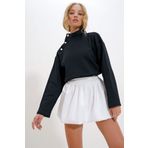 Trend Alaçatı Stili Kadın Siyah Dik Yaka Çıt Çıt Kapamalı Sweatshirt ALC-X12479