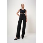 Trend Alaçatı Stili Kadın Siyah Elastik Bel Çizgili Geniş Paça Örme Pantolon ALC-X12522