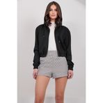 Trend Alaçatı Stili Kadın Siyah Kapüşonlu Beli Lastikli Crop Ceket ALC-X14998