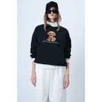 Trend Alaçatı Stili Kadın Siyah Önü Baskılı Oversize Pamuklu Sweatshırt ALC-X14651