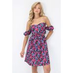 Trend Alaçatı Stili Kadın Siyah Öpücük Yaka Out-Cut Kesimli Desenli Poplin Elbise ALC-X14221
