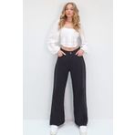 Trend Alaçatı Stili Kadın Siyah Yüksek Bel Beş Cepli Wide Leg Yazlık Gabardin Pantolon ALC-X13761