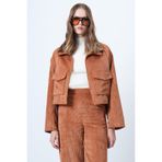 Trend Alaçatı Stili Kadın Taba Çift Cepli Reglan Kol Kadife Ceket ALC-X14604