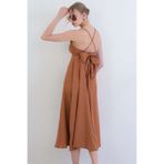 Trend Alaçatı Stili Kadın Tarçın İp Askılı Sırtı Bağlamalı Maxi Boy Yazlık Keten Elbise Alc-X15333