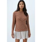 Trend Alaçatı Stili Kadın Tarçın Kahve Bisiklet Yaka Kabartma Motifli Mevsimlik Triko Bluz ALC-X14329