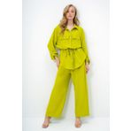 Trend Alaçatı Stili Kadın Yağ Yeşili Çift Cepli Safari Ceket Ve Beli Lastikli Wide Leg Aerobin Pantolonlu Takım YMX8448