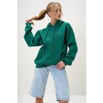 Trend Alaçatı Stili Kadın Yeşil Kapüşonlu Önü Kabartma Yazılı Üç İplik Şardonlu Sweatshırt ALC-X13078