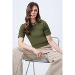 Trend Alaçatı Stili Kadın Zeytin Yeşili Bisiklet Yaka Yakası İncili Triko Bluz ALC-X14637