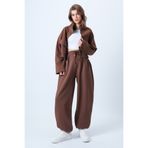 Trend Alaçatı Stili Kahverengi Beli Ve Paçası Lastikli Pile Detaylı Baggy Fit Örme Pantolon ALC-X14629