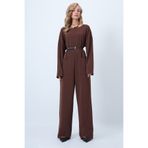 Trend Alaçatı Stili Kahverengi Bisiklet Yaka Sırtı Fermuarlı Rahat Kesim Tulum ALC-X14554