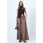 Trend Alaçatı Stili Kahverengi Çift Cepli Bağlama Detaylı Bol Paça Kadife Pantolon ALC-X14569