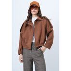 Trend Alaçatı Stili Kahverengi Omuz Apoletli İçi Astarlı Suni Süet Bomber Ceket ALC-X14526