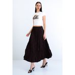 Trend Alaçatı Stili Kahverengi Soft Crush Dokulu Midi Boy Etek ALC-X15225