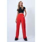Trend Alaçatı Stili Kırmızı Pile Detaylı Örme Palazzo Pantolon ALC-X14535