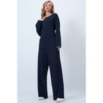 Trend Alaçatı Stili Lacivert Bisiklet Yaka Sırtı Fermuarlı Rahat Kesim Tulum ALC-X14554