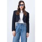 Trend Alaçatı Stili Lacivert Fileto Cepli Astarlı Crop Astarlı Ceket VS01716