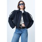 Trend Alaçatı Stili Lacivert Omuz Apoletli İçi Astarlı Suni Süet Bomber Ceket ALC-X14526