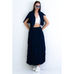 Trend Alaçatı Stili Lacivert Soft Crush Dokulu Midi Boy Etek ALC-X15225