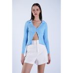 Trend Alaçatı Stili Mavi Polo Yaka Triko Hırka ALC-X15128